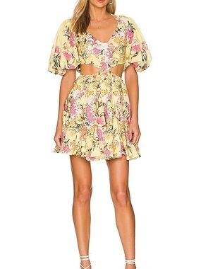 HEMANT AND NANDITA Yellow Floral Cutout Mini Dress